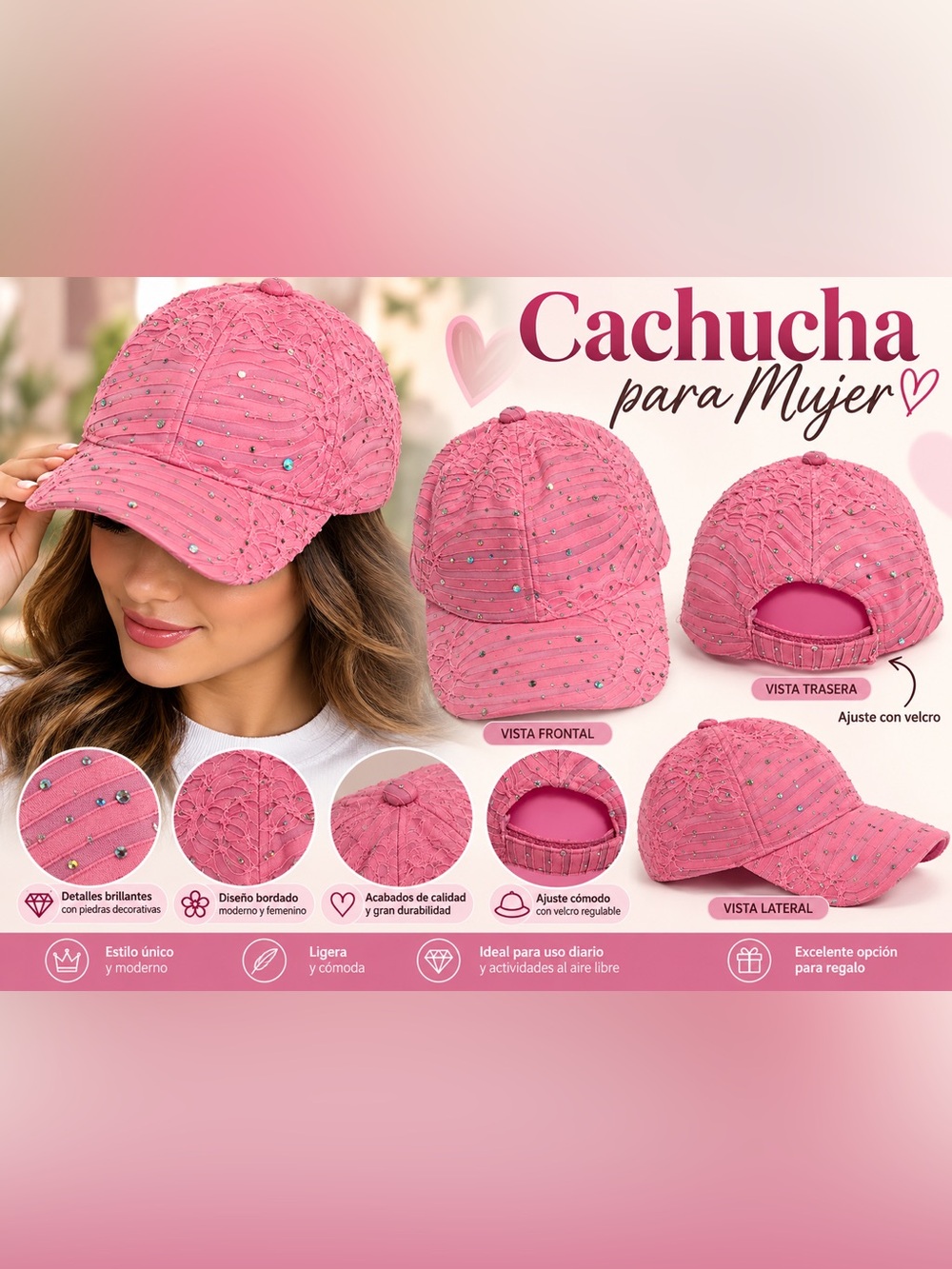 - Pink Embellished Baseball Cap